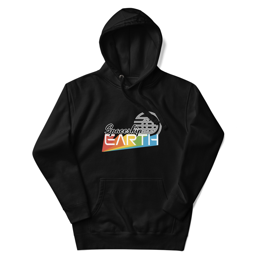 Spaceship Earth Hoodie — Black, Flat, Premium front view