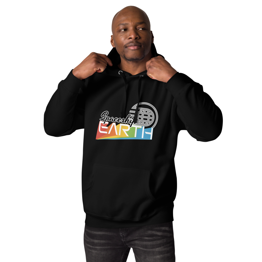 Spaceship Earth Hoodie — Black, Men's 3, Premium front view