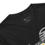 Logo inspired by the EPCOT attraction reading 'Spaceship EARTH' with a stylized globe icon above, on a Vintage Black tee — fabric detail