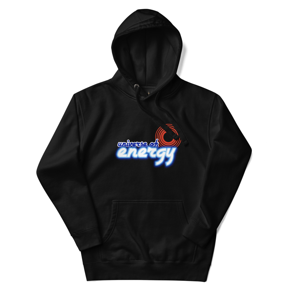 Universe of Energy Hoodie — Black, Flat, Premium front view