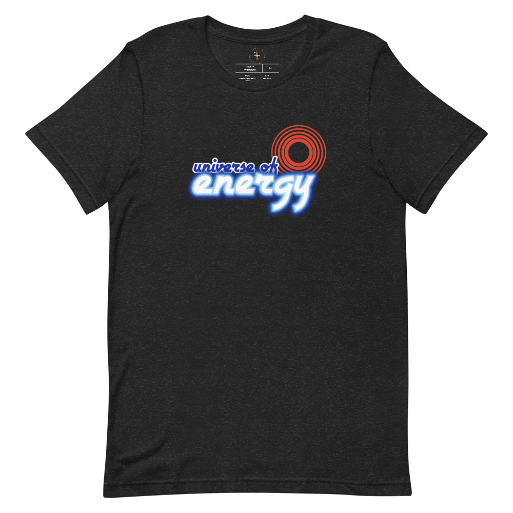Universe of Energy Tee — Black Heather, Flat front view