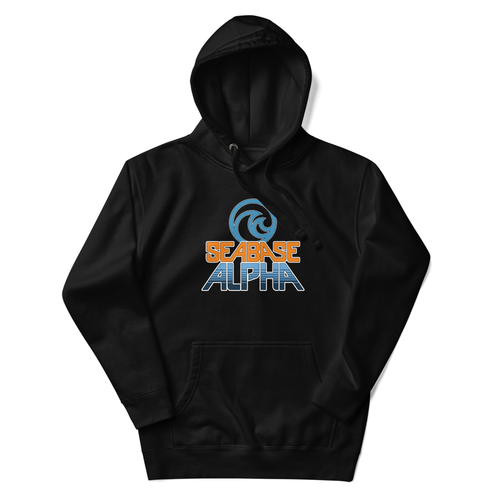 Seabase Alpha Hoodie — Black, Flat, Premium front view