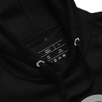 Ten EPCOT pavilion icons in rainbow colors, superimposed on a grey five-ring EPCOT park logo, on a Black hoodie — fabric detail