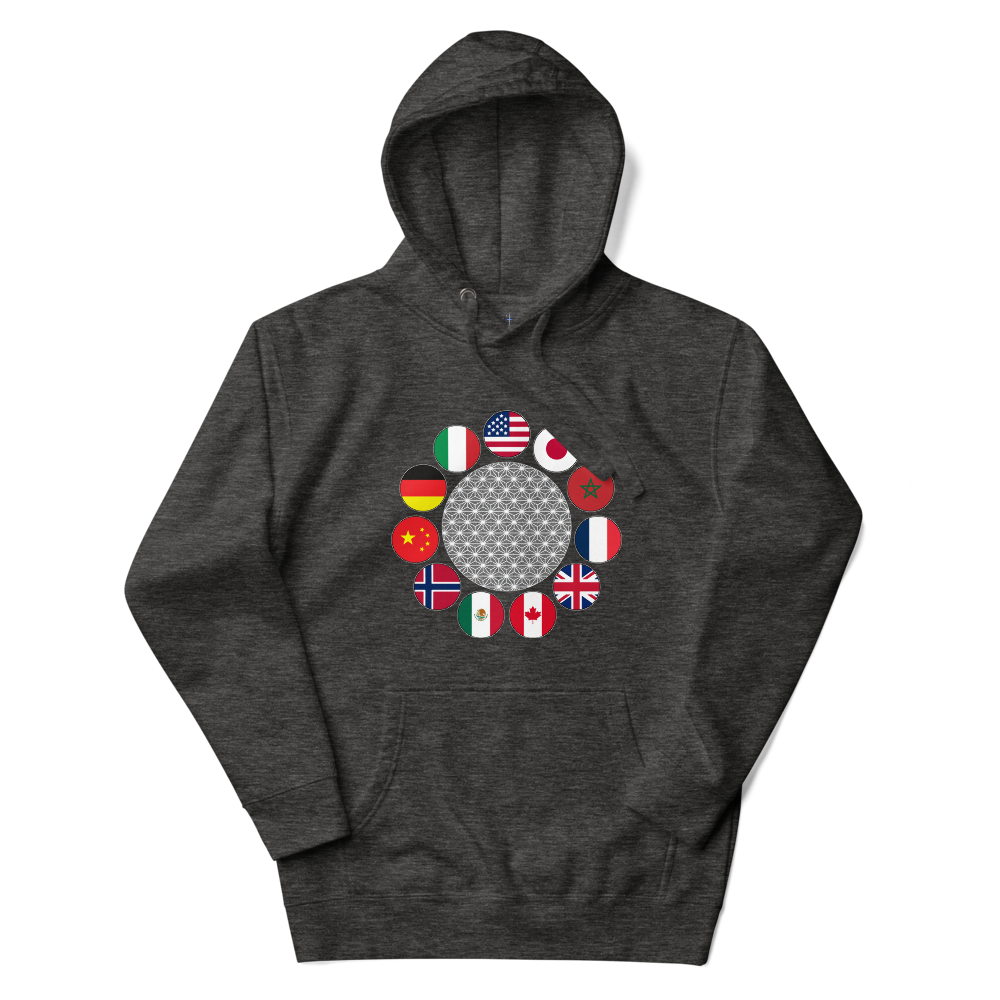 World Traveler Hoodie — Charcoal Heather, Flat, Premium front view