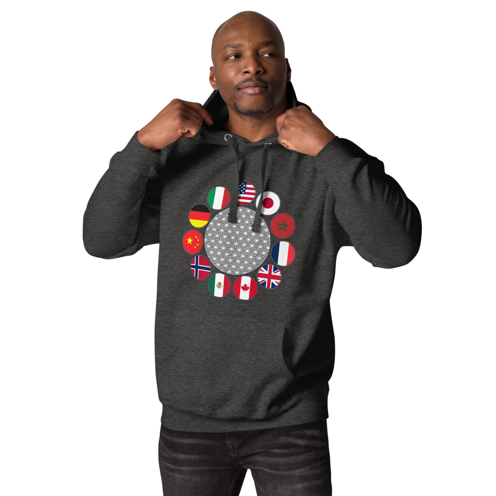 World Traveler Hoodie — Charcoal Heather, Men's 3, Premium front view