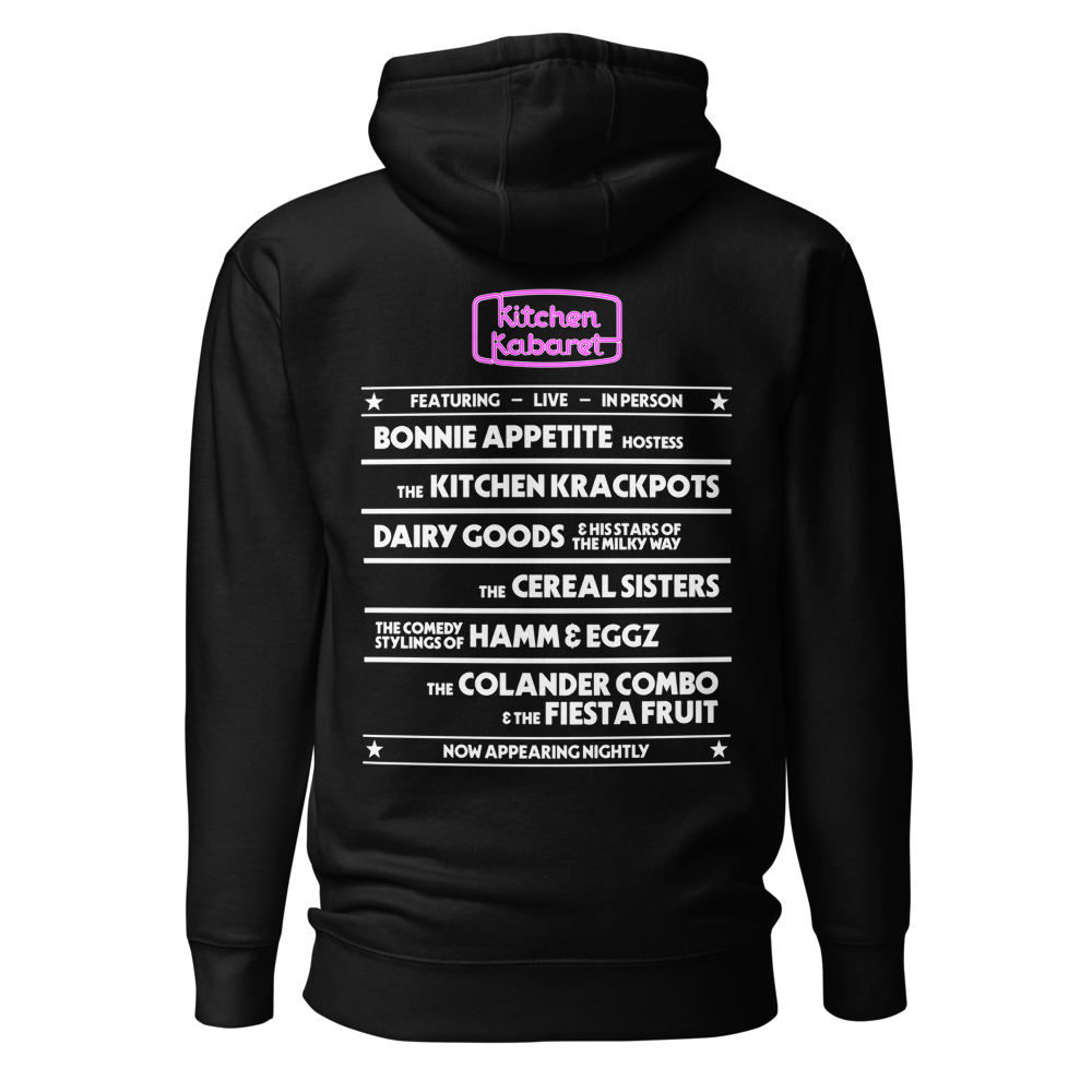 Kitchen Kabaret Marquee Hoodie — Black, Ghost back view