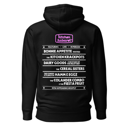 Kitchen Kabaret Marquee Hoodie — Black, Ghost back view