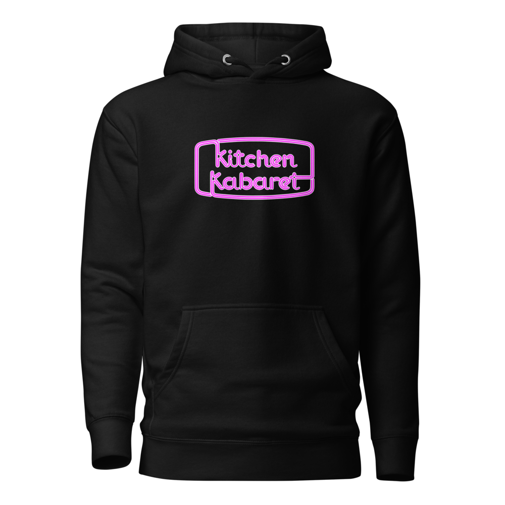 Kitchen Kabaret Marquee Hoodie — Black, Ghost front view