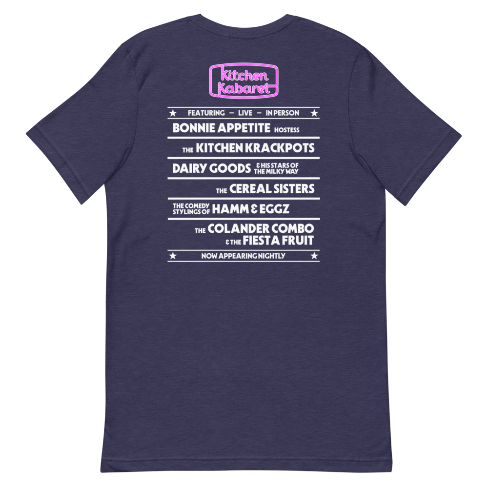 Kitchen Kabaret Marquee Tee — Heather Midnight Navy, Flat back view