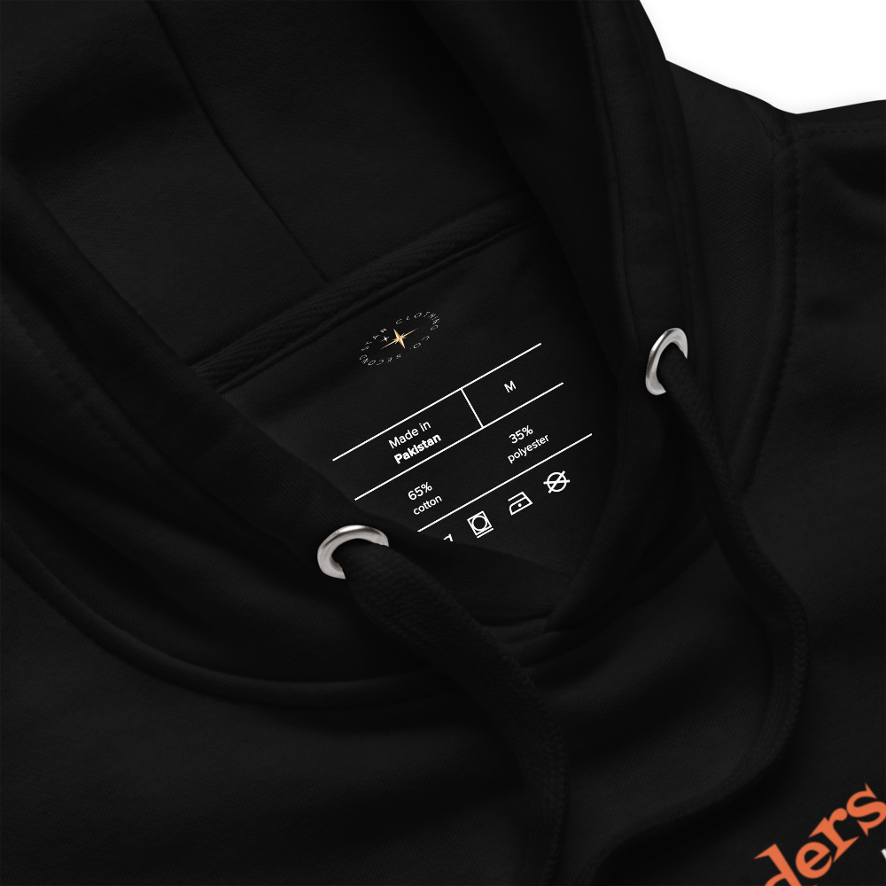 Logo inspired by the former attraction, House of the Future, with retro-styled text reading "See the Wonders of Fantastic Plastic!", on a Black hoodie — fabric detail