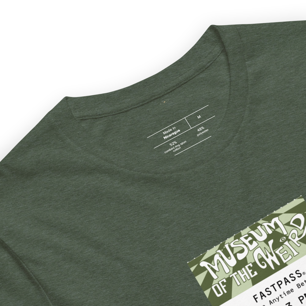 Museum of the Weird Fastpass Tee — Heather Forest, Product details product details view