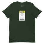 Imagined FASTPASS designed for the House of the Future attraction, with retro yellow-toned attraction logo, on a tee — flat lay
