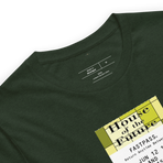 Imagined FASTPASS designed for the House of the Future attraction, with retro yellow-toned attraction logo, on a tee — fabric detail