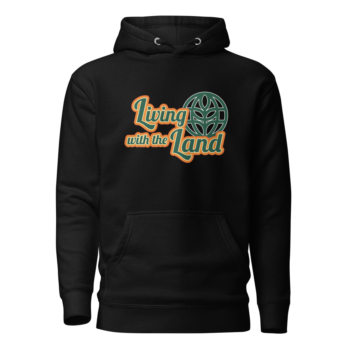 Living with the Land Hoodie in Black — flat lay