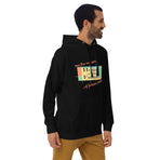 Logo inspired by the former attraction, House of the Future, with retro-styled text reading "See the Wonders of Fantastic Plastic!", on a Black hoodie — worn stylishly by a model, angled right