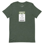 Imagined FASTPASS designed for the unbuilt Museum of the Weird attraction, with green-toned attraction logo, on a tee — flat lay